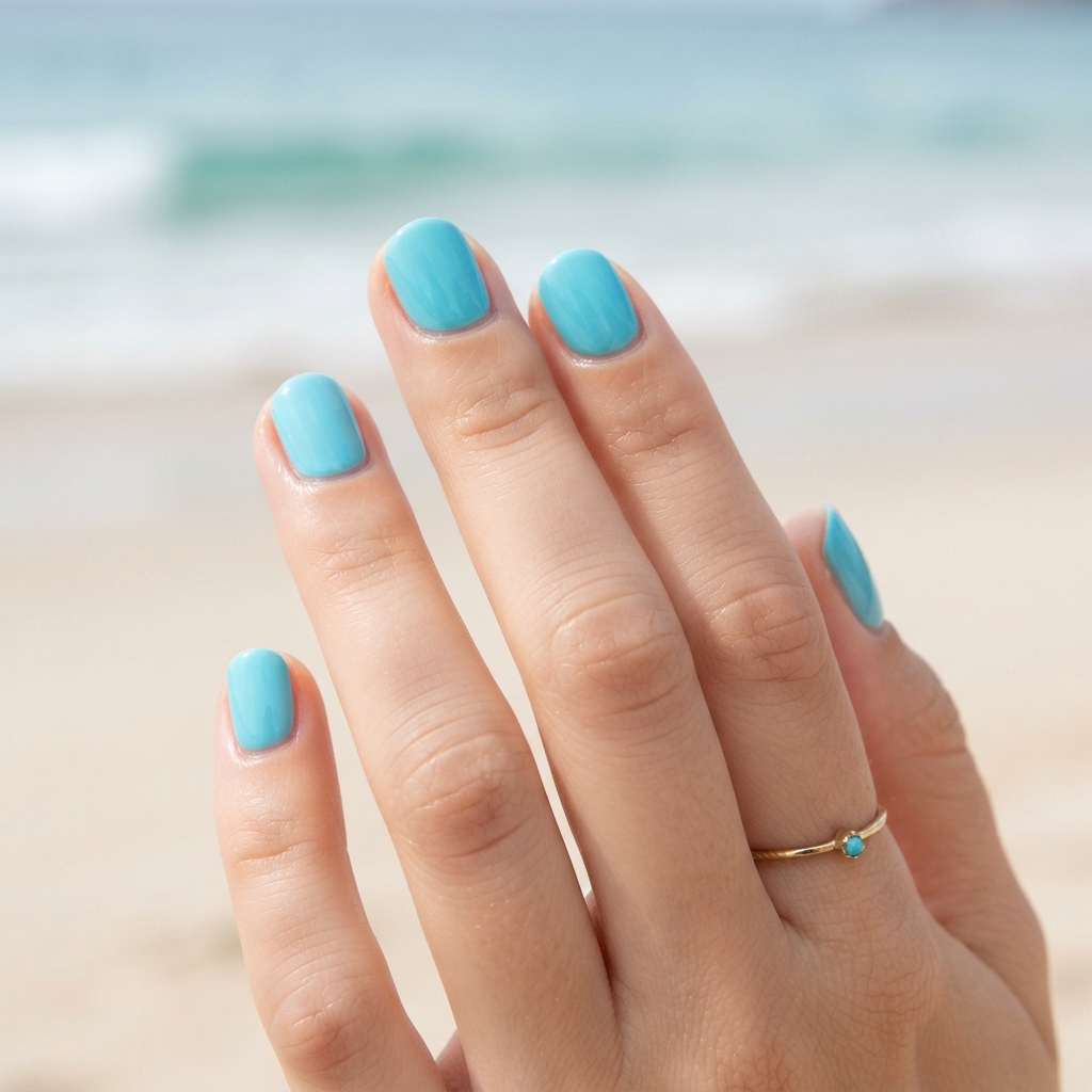 30 short Summer Nails 2025 ideas You'll Want to save Now 14 Aqua Blue Short Summer Nails 2025 Ideas