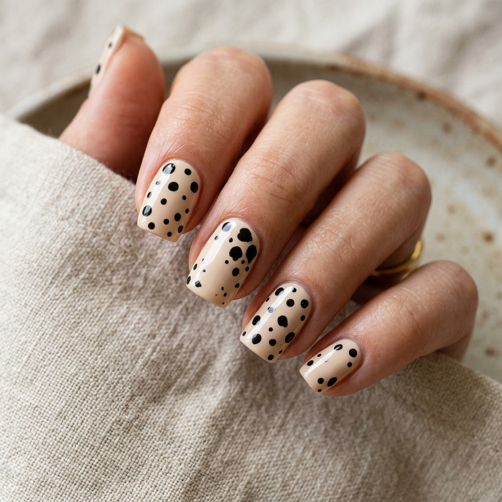 Asymmetric Polka Dot Nails Idea