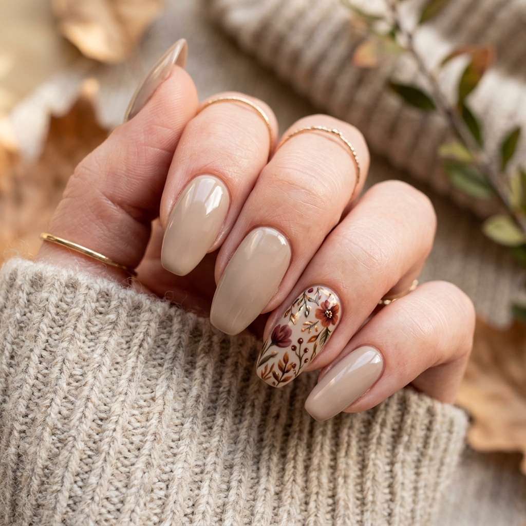 Autumn floral accent nails 202607121859