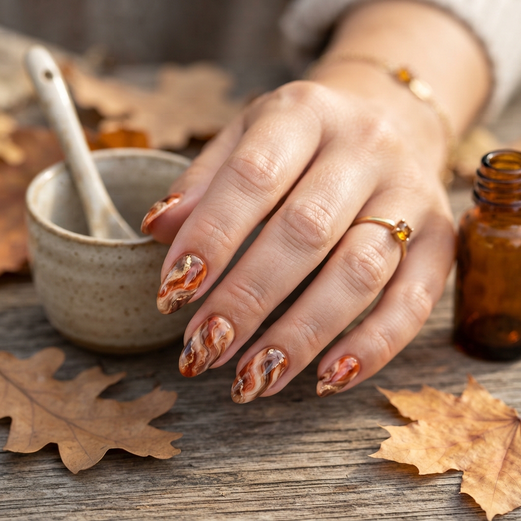 30 Cute Fall Nails Ideas for a Stylish Autumn Look 28 Autumn Marble Cute Fall Nails Ideas