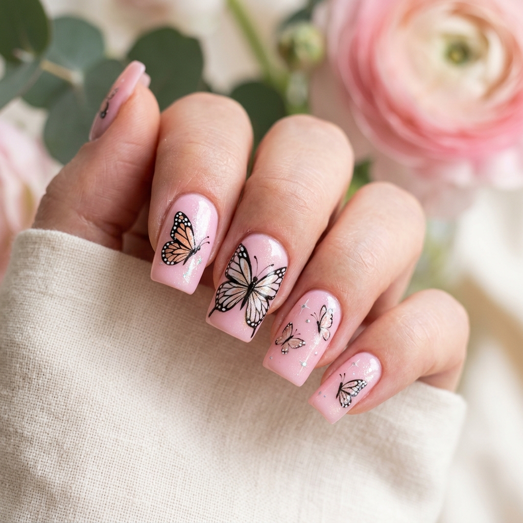 Baby Pink Butterfly Nails Ideas