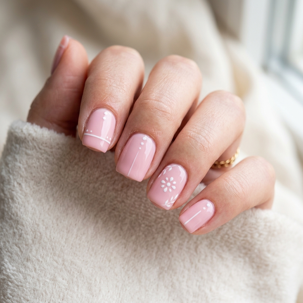 Baby Pink Nails With White Accents Ideas