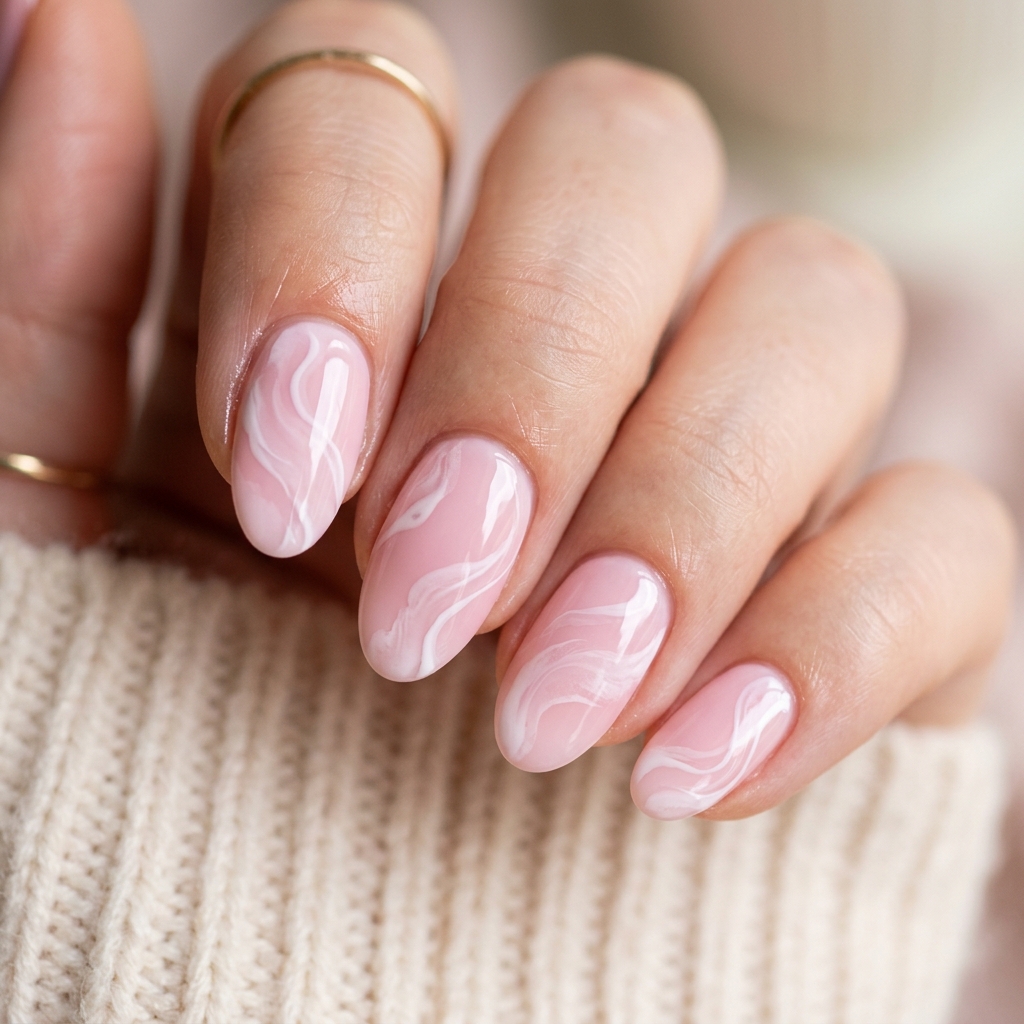 Swirl Baby Pink Nails Ideas