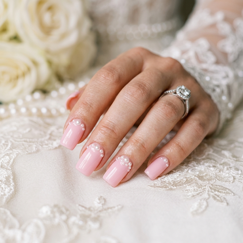 Baby Pink Nails With Pearls Ideas