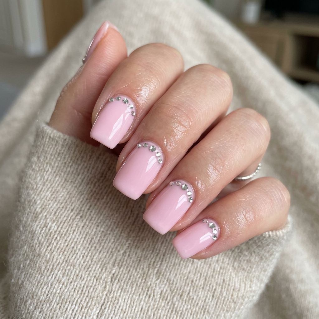 Baby Pink Nails With Rhinestones Ideas