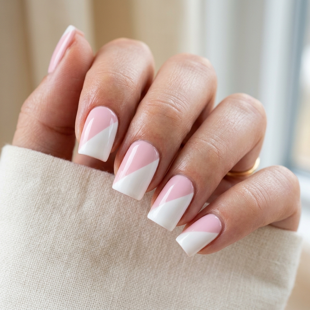 Baby Pink Two Tone Nails Ideas