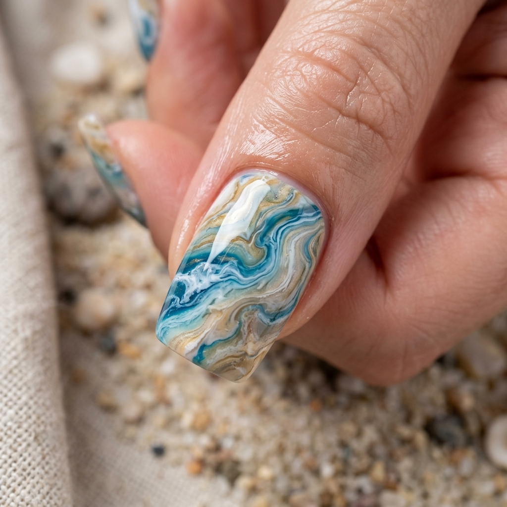 30 Spring Break Nails Ideas to Inspire Your Next Manicure 23 Beachy Marble Nail Idea
