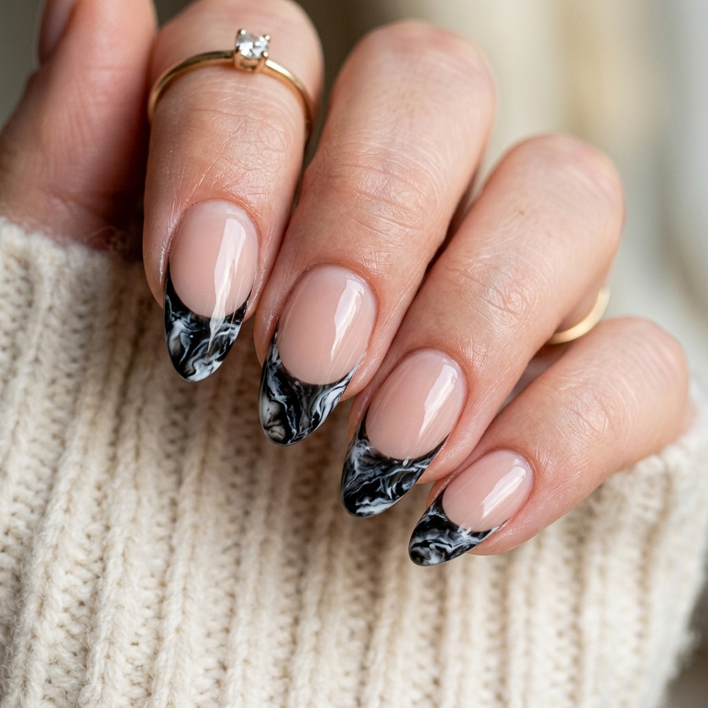 30 Black French Tip Nails 2026: The Coolest Way to Wear French Tips 19 Black French Tip Marble Nails Ideas
