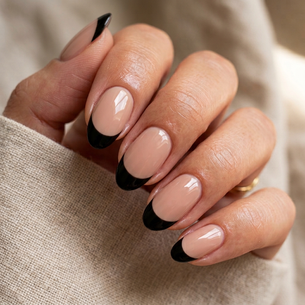 30 Black French Tip Nails 2026: The Coolest Way to Wear French Tips 29 Nude Base Black French Tip Nails Ideas