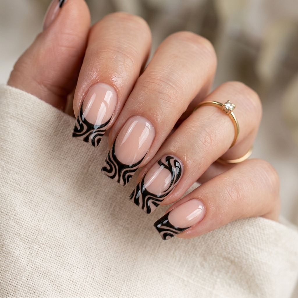 30 Black French Tip Nails 2026: The Coolest Way to Wear French Tips 24 Black French Tip Swirl Nails Ideas