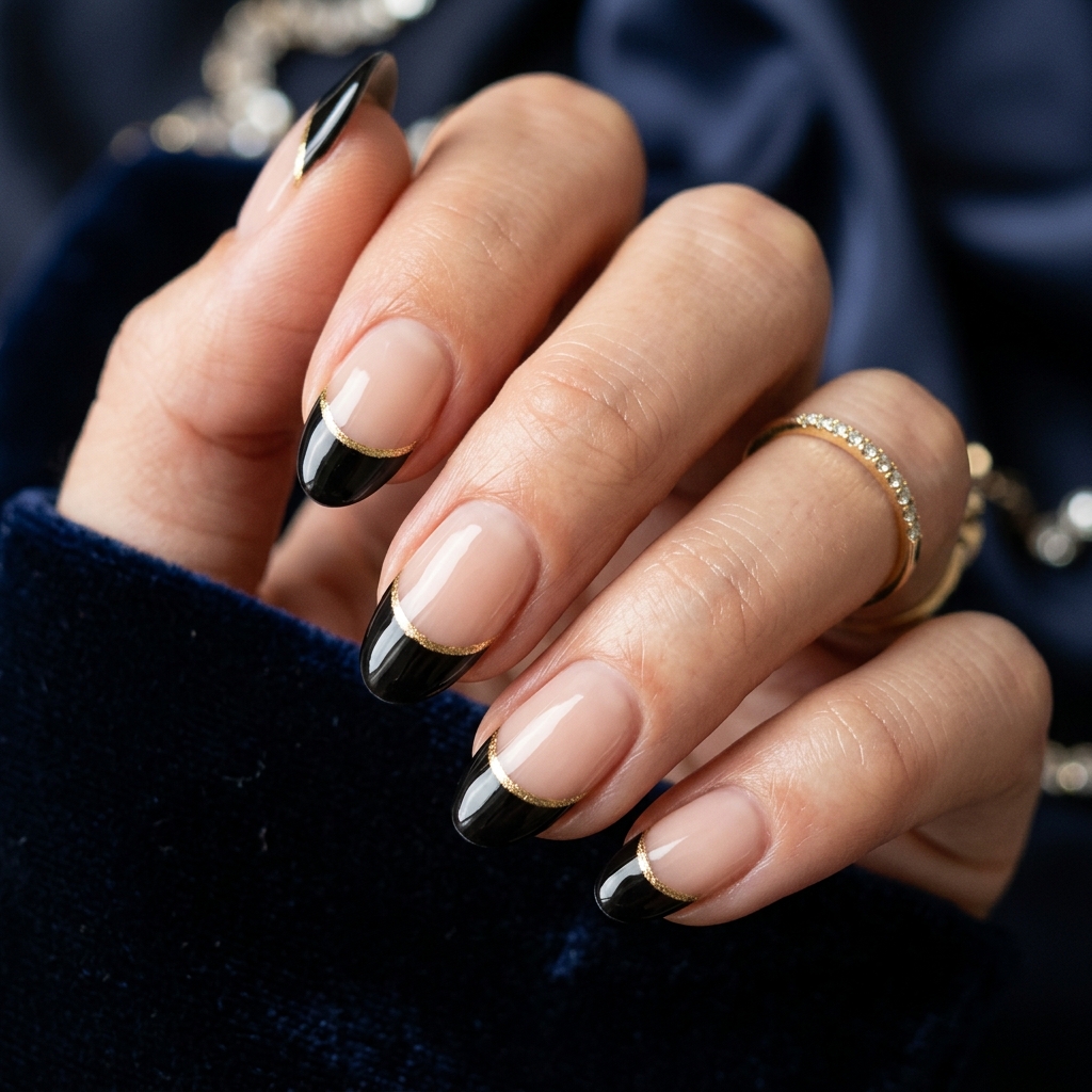 30 Black French Tip Nails 2026: The Coolest Way to Wear French Tips 17 Black French Tip with Gold Line Ideas