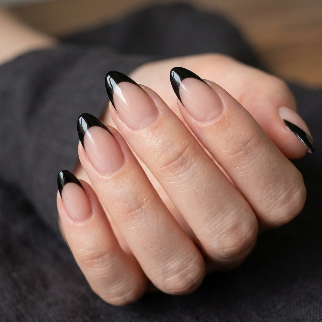 30 Black French Tip Nails 2026: The Coolest Way to Wear French Tips 4 Black Tip Almond Nails Ideas