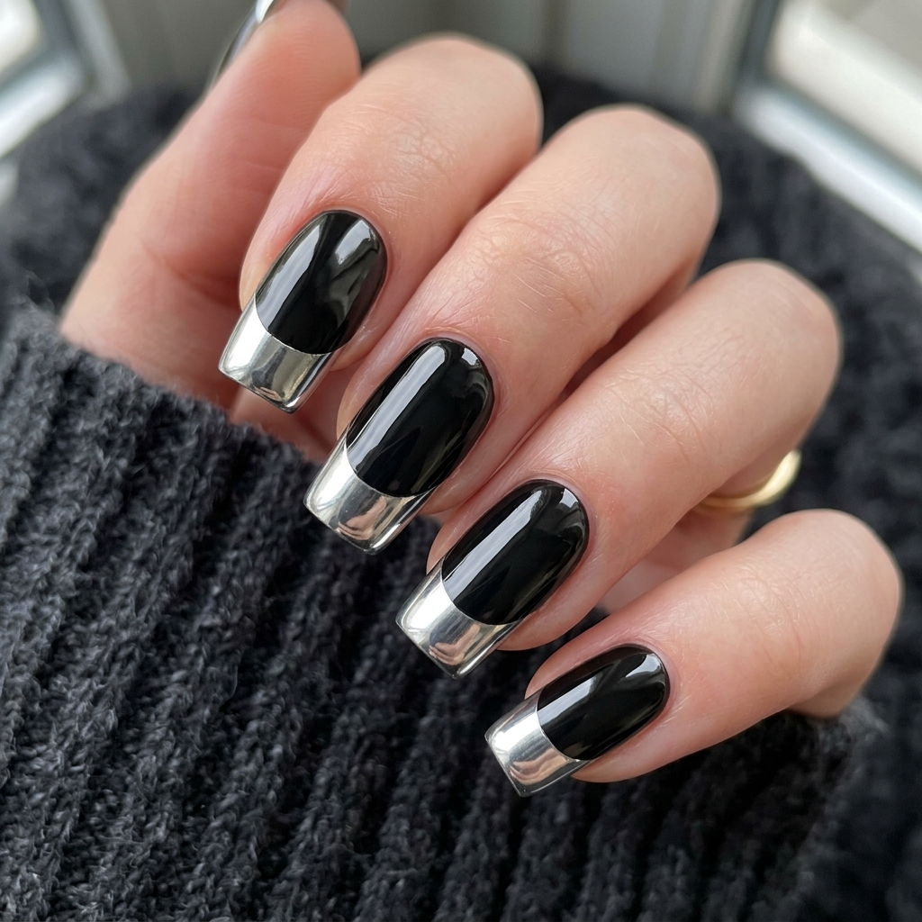 30 Black French Tip Nails 2026: The Coolest Way to Wear French Tips 6 Black Tip Chrome Nails Ideas