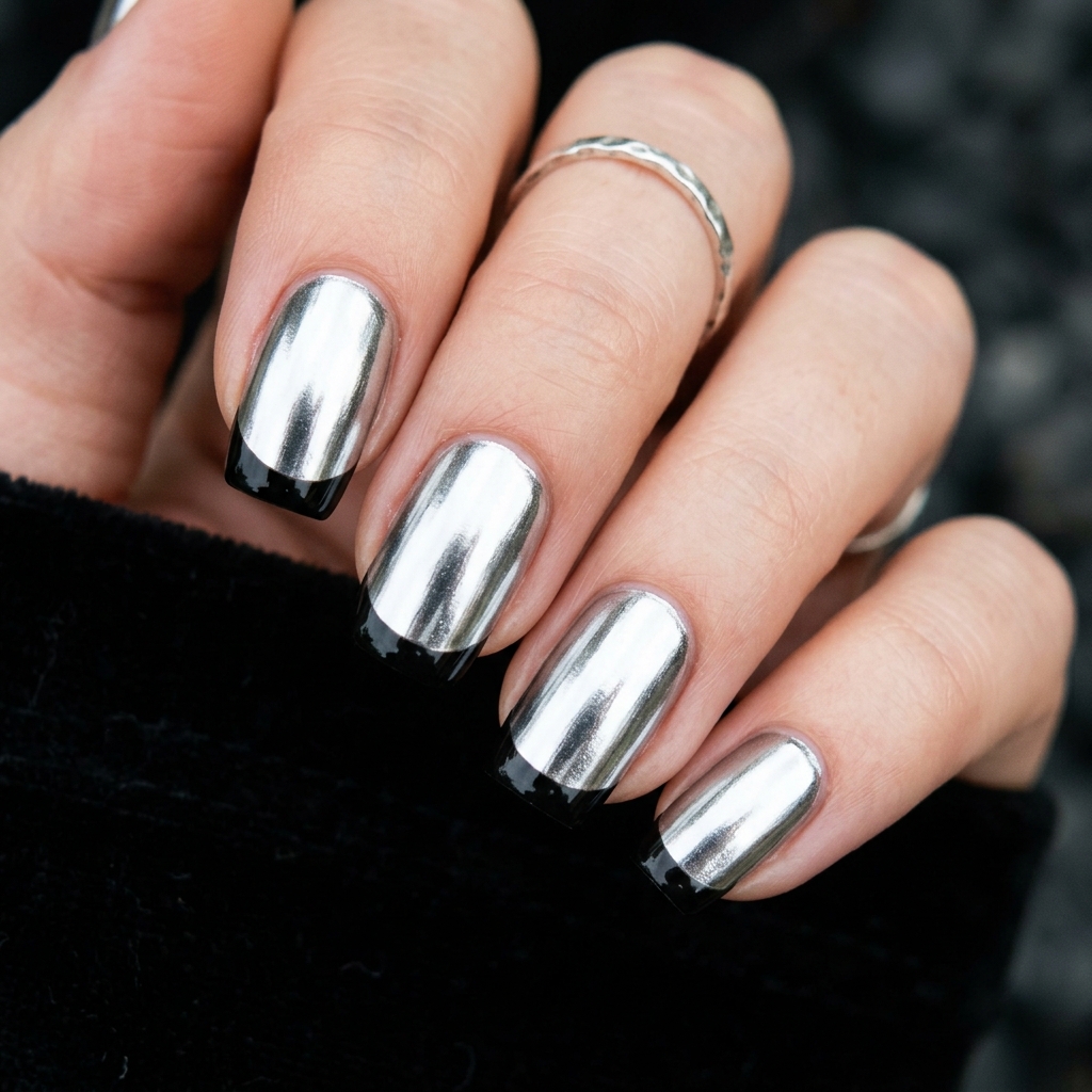 30 Black French Tip Nails 2026: The Coolest Way to Wear French Tips 25 Black Tip Metallic Silver Nails Ideas