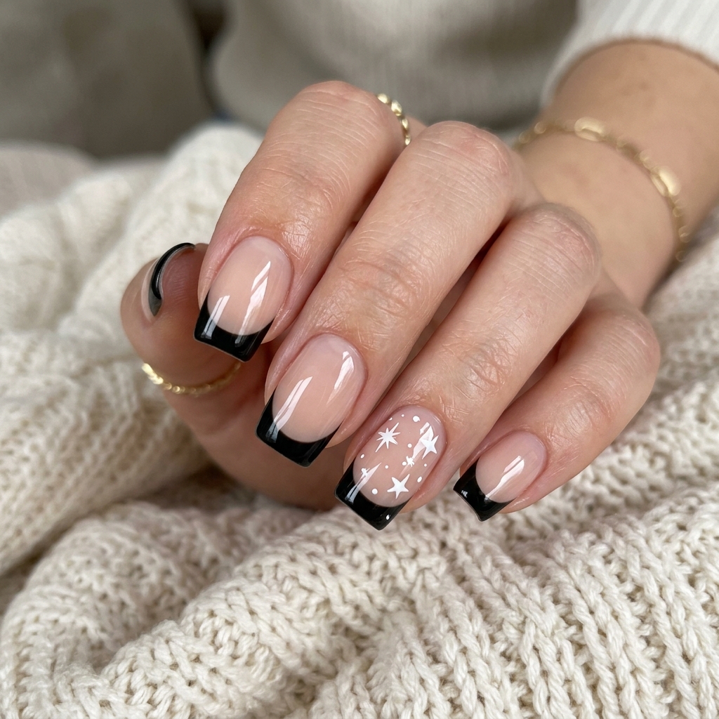 30 Black French Tip Nails 2026: The Coolest Way to Wear French Tips 21 Black Tip Star Accent Nails Ideas