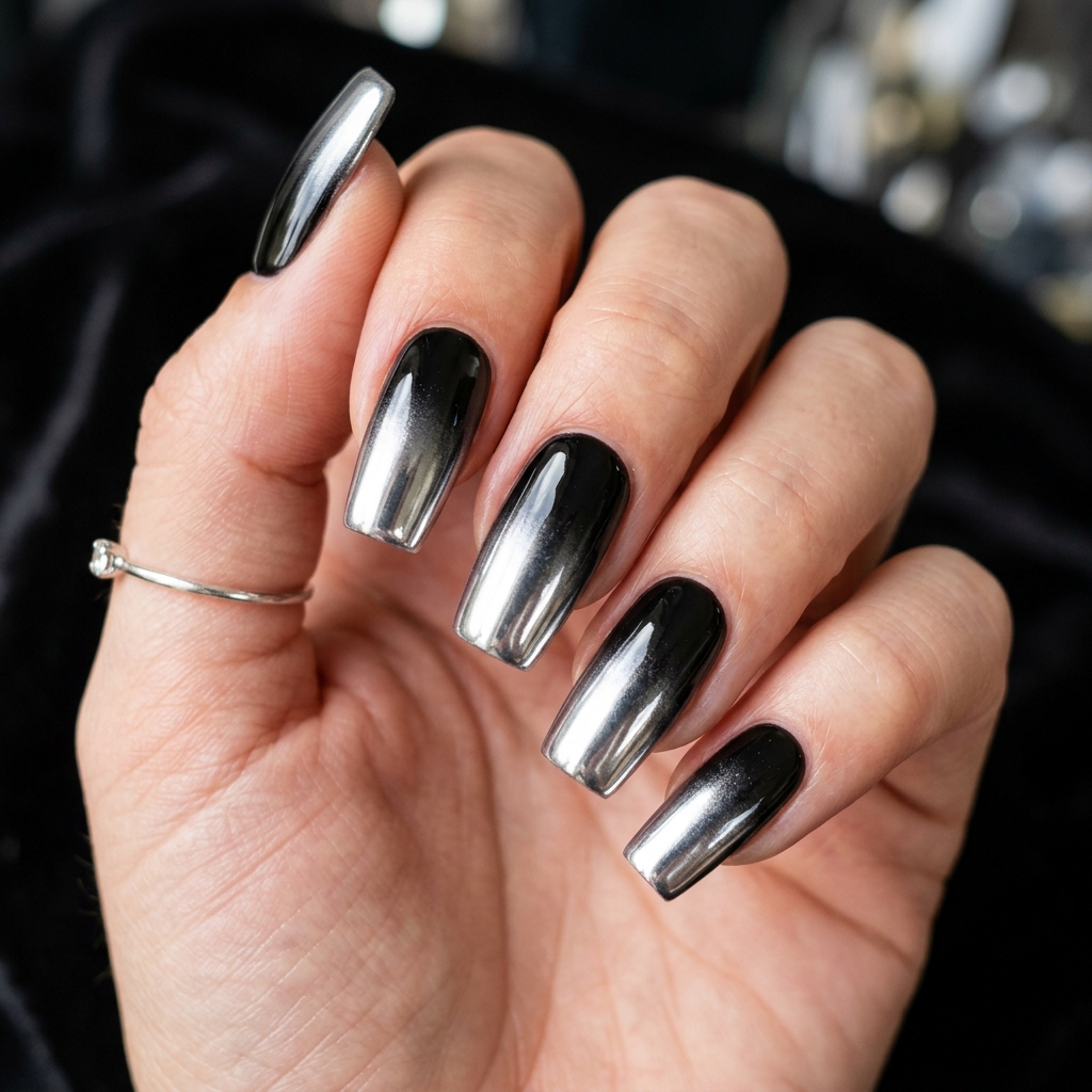30 Chrome Ombre Nails Ideas for a Shine That Never Quits 10 Black to Chrome Fade Ideas