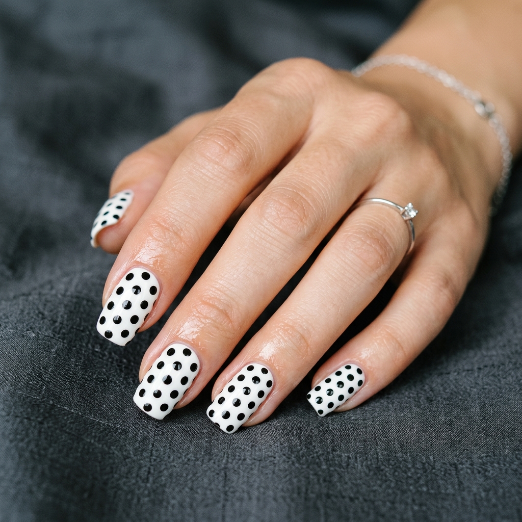 Black and White Polka Dot Nails Idea