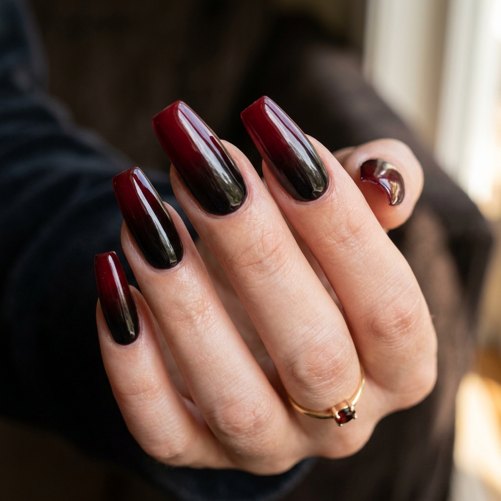 From Wine to Wine to Burgundy: 30 Dark Red Nails Ideas for Every Vibe 5 Blood red ombre nails 202607122015