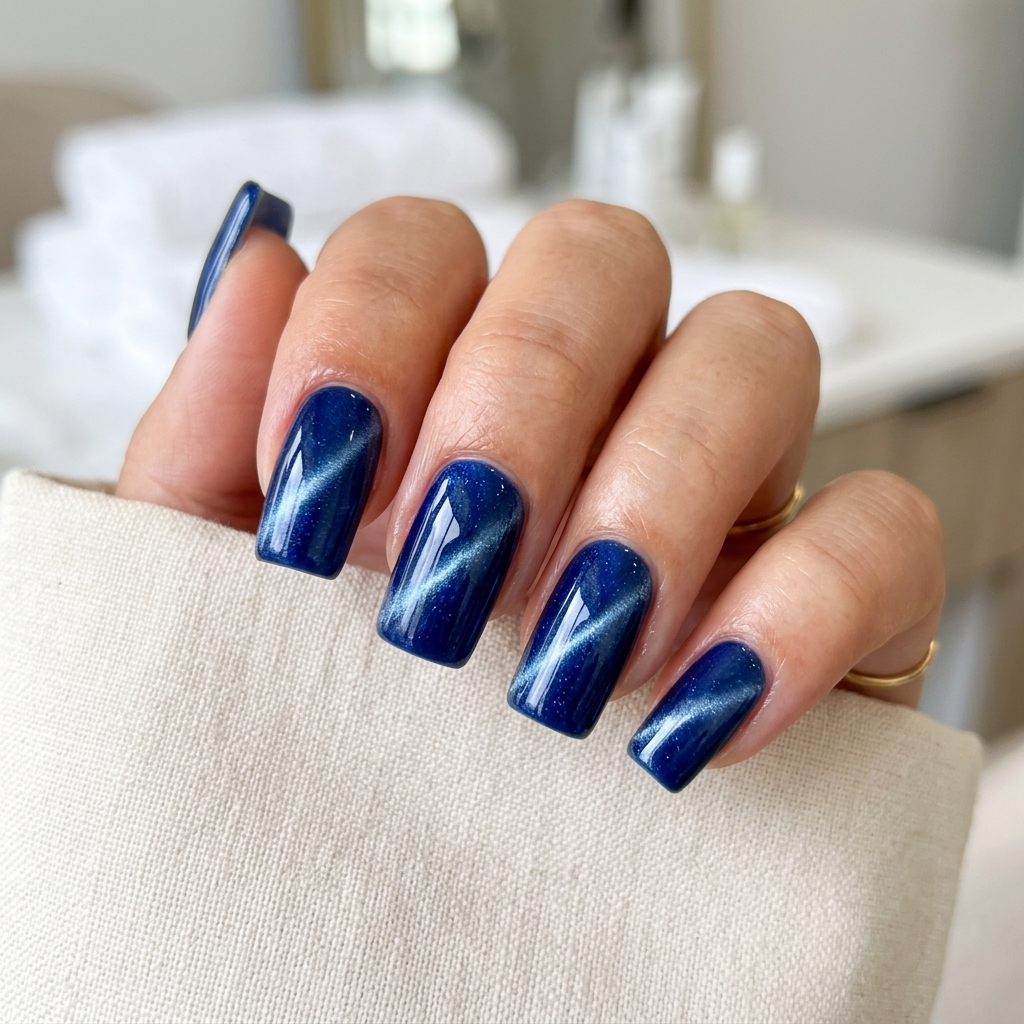 Blue Cat Eye Magnetic Gel Nails Idea