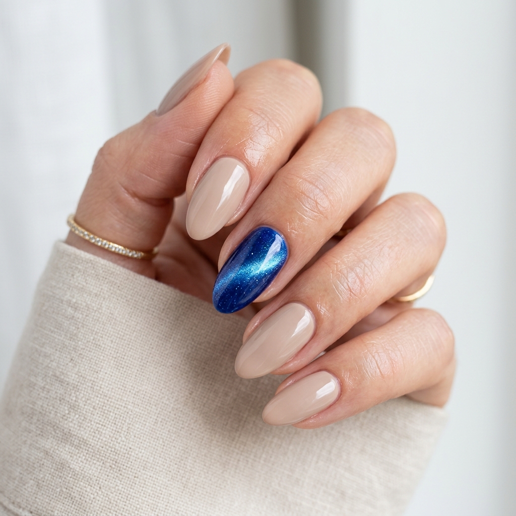 Accent Blue Cat Eye Nails Idea