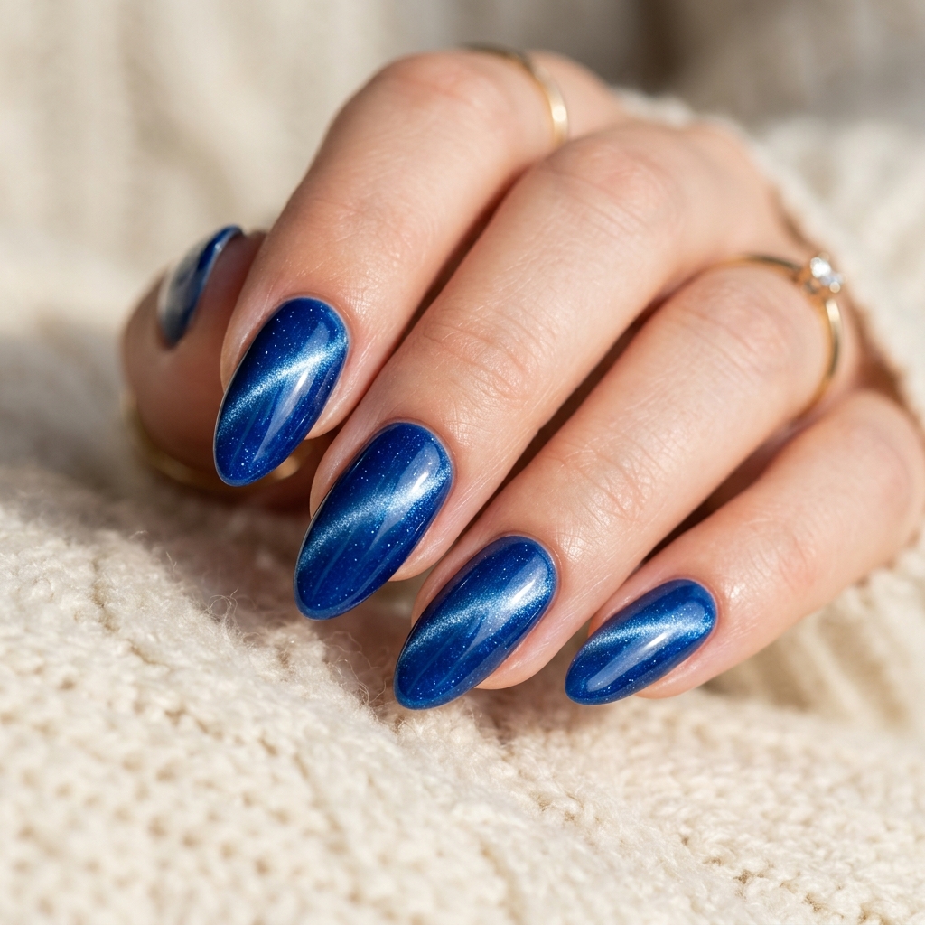 Blue Cat Eye Almond Nails Idea