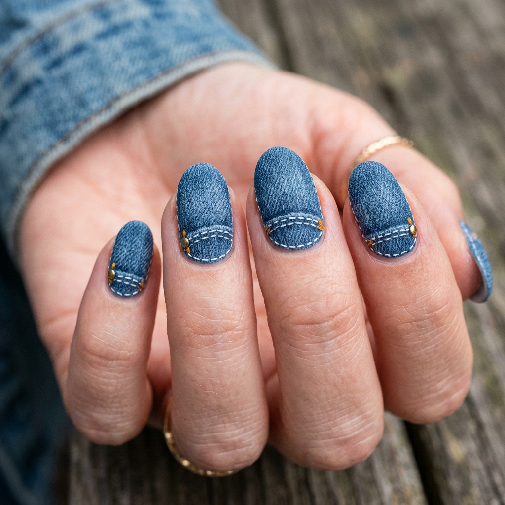 Blue Denim 4th of July Nails