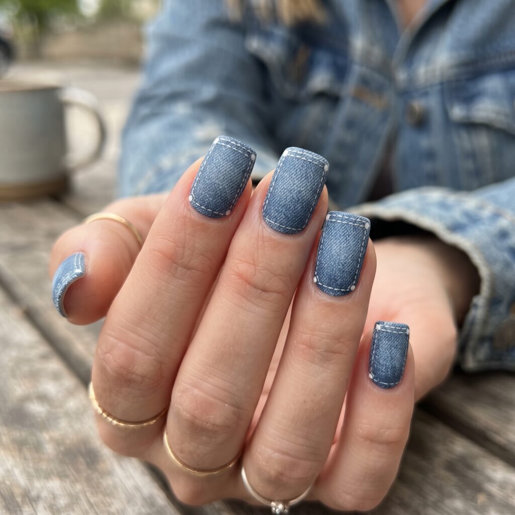 Dark Blue Nails Ideas: 30 Stunning Looks to Inspire Your Next Manicure 10 Blue Denim Nails Idea
