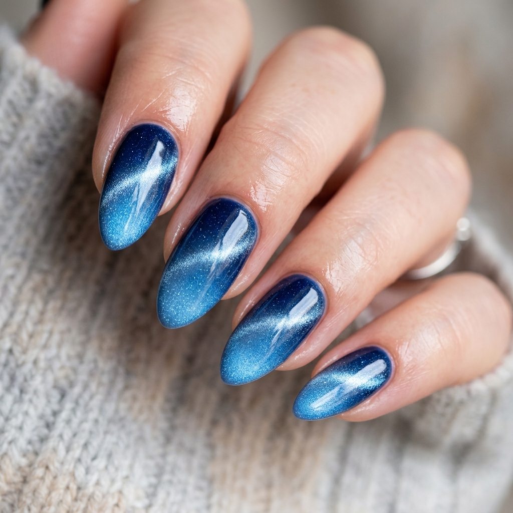 Ombre Blue Cat Eye Nails Idea