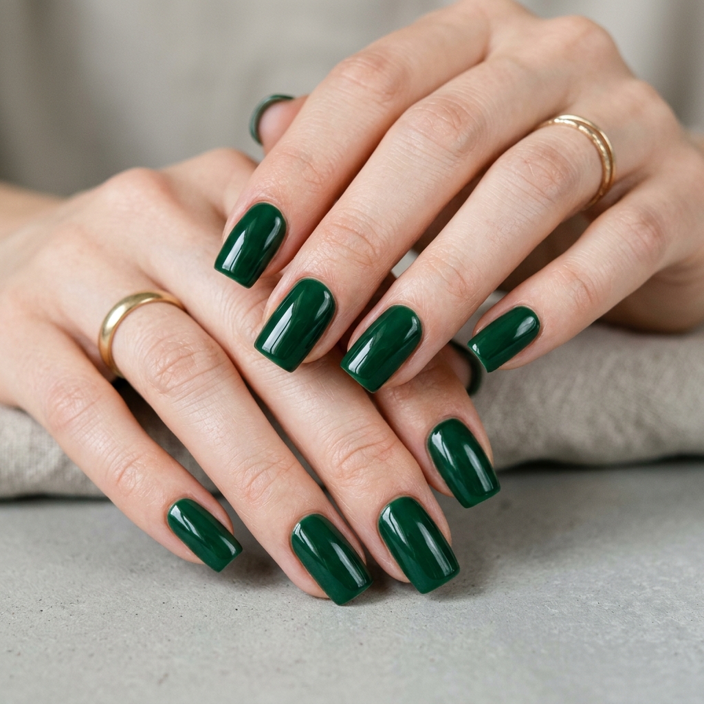 Bottle Green Square Nails Idea