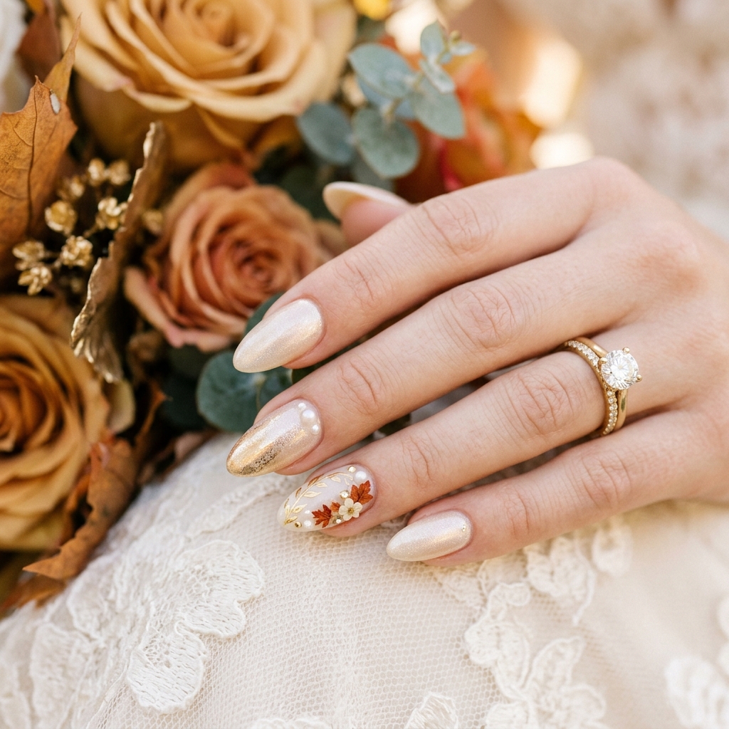 Autumn Nails Ideas: 30 Warm and Creative Ways to Style Your Manicure 31 Bridal Autumn Nails Idea