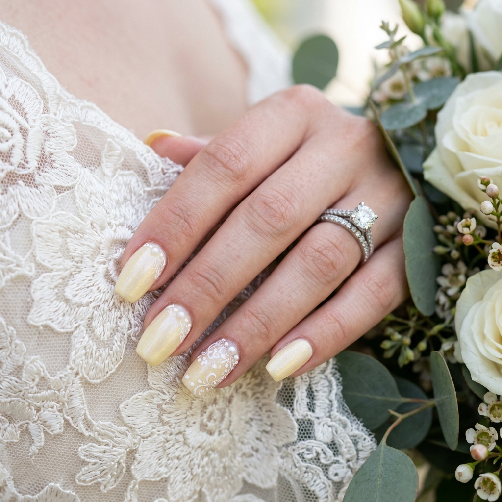 Bridal Butter Yellow Nails Idea
