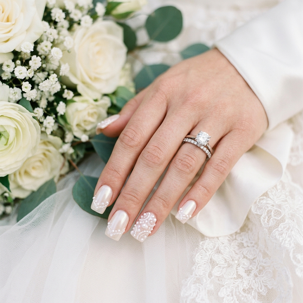 30 Pearl Nails Ideas to Inspire Your Next Manicure 19 Bridal Pearl Nail Ideas