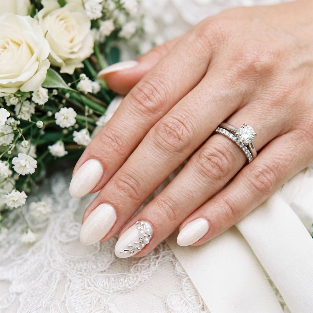 Short Almond Nails Ideas: 30 Elegant Ways to Style a Practical Shape 31 Bridal Short Almond Nail Idea