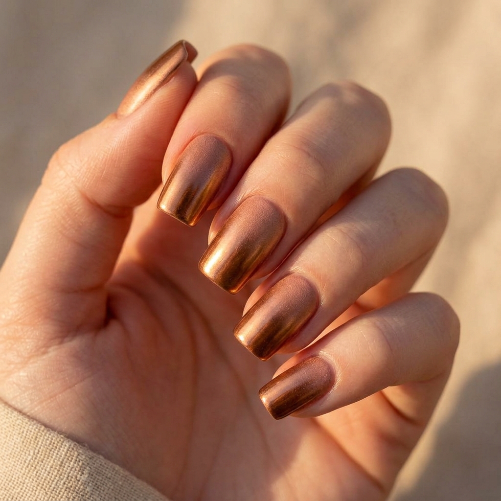 30 Chrome Ombre Nails Ideas for a Shine That Never Quits 23 Bronze Chrome Fade Ideas