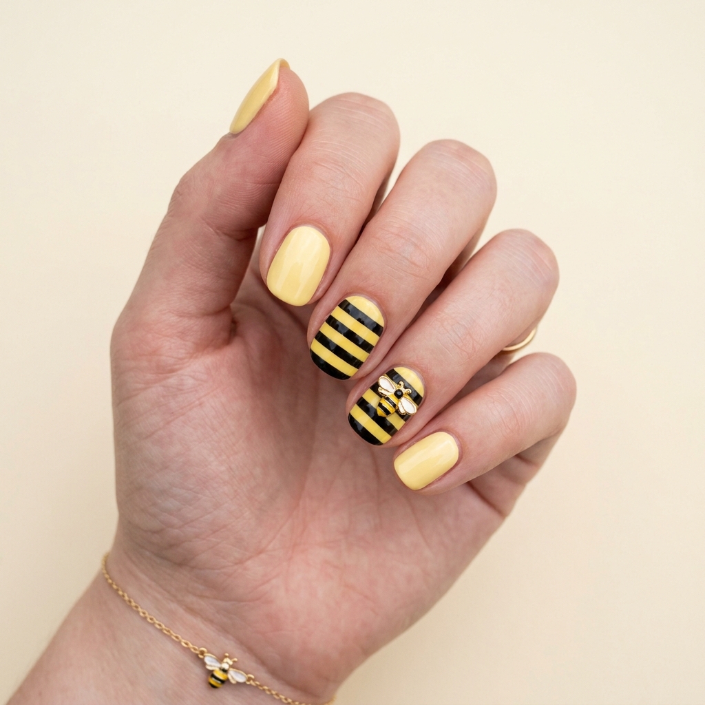 30 April Nails Ideas to Brighten Up Your Spring Look 28 Bumblebee Nails Idea