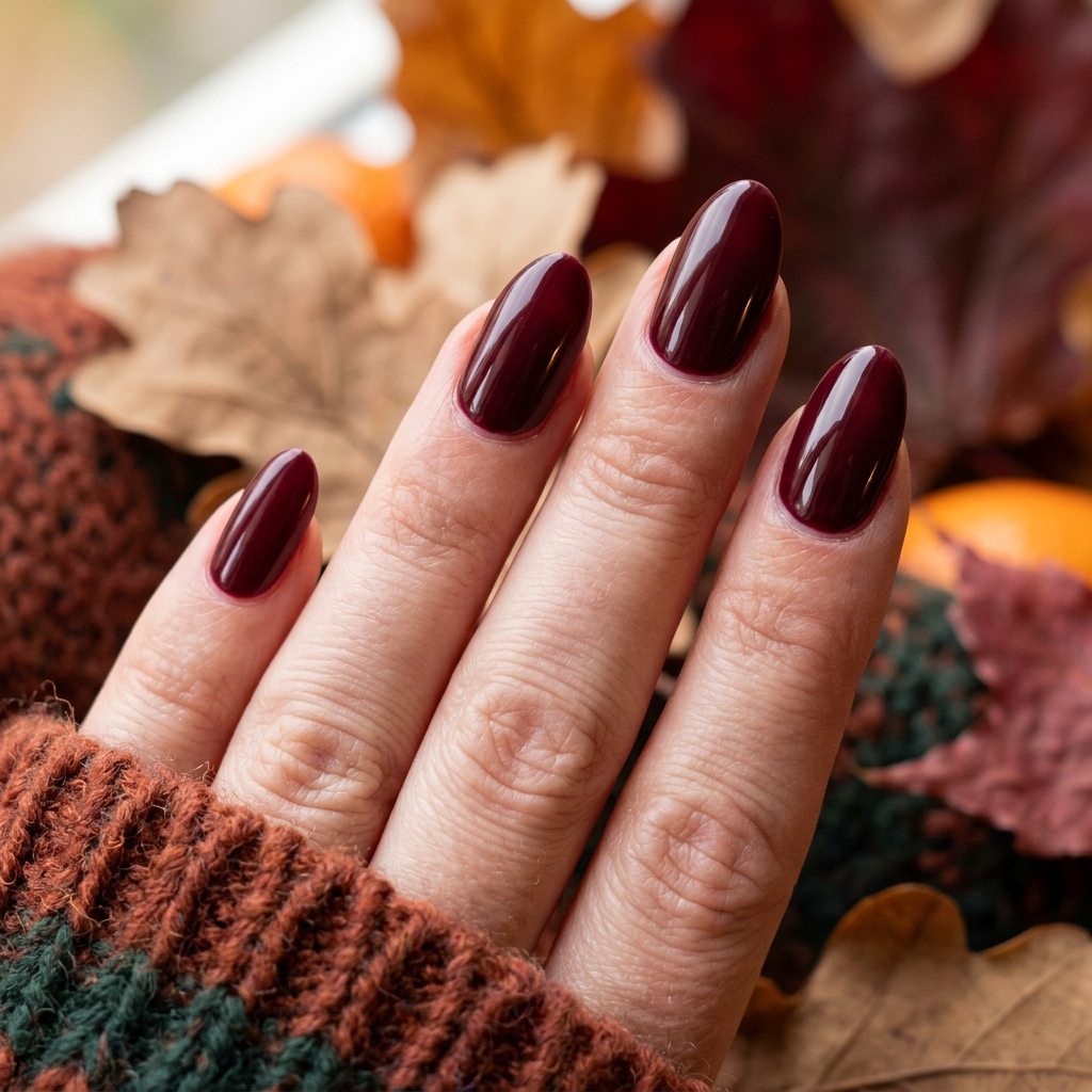 Autumn Nails Ideas: 30 Warm and Creative Ways to Style Your Manicure 3 Deep Burgundy Autumn Nails Idea