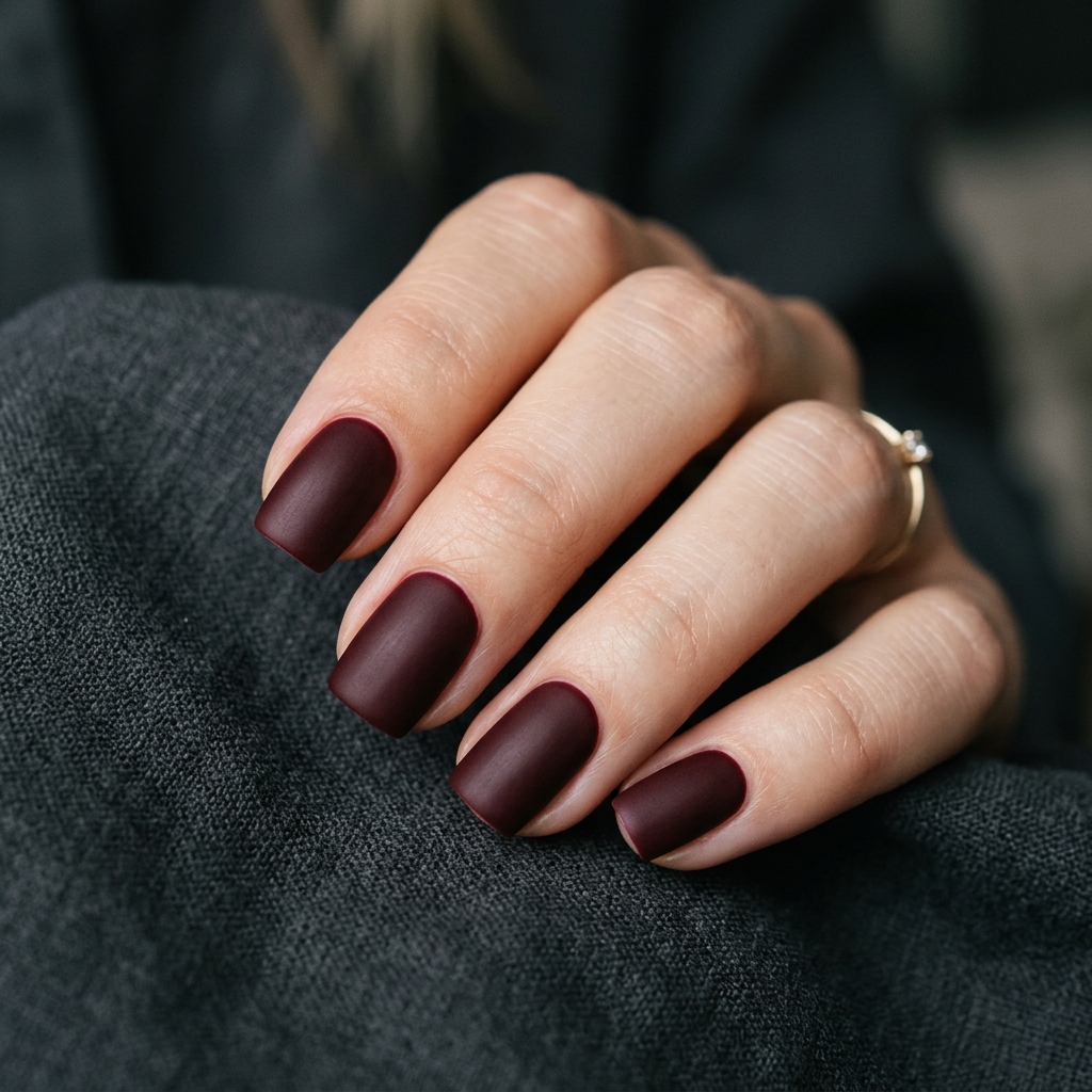 Burgundy Square Valentine Nails Idea
