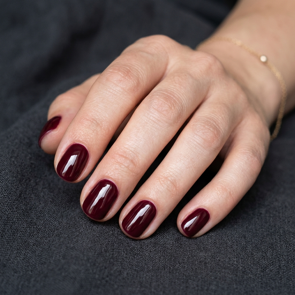 30 Short Round Nails Ideas That Bring Effortless Style to Life 19 Burgundy Short Round Nail Idea