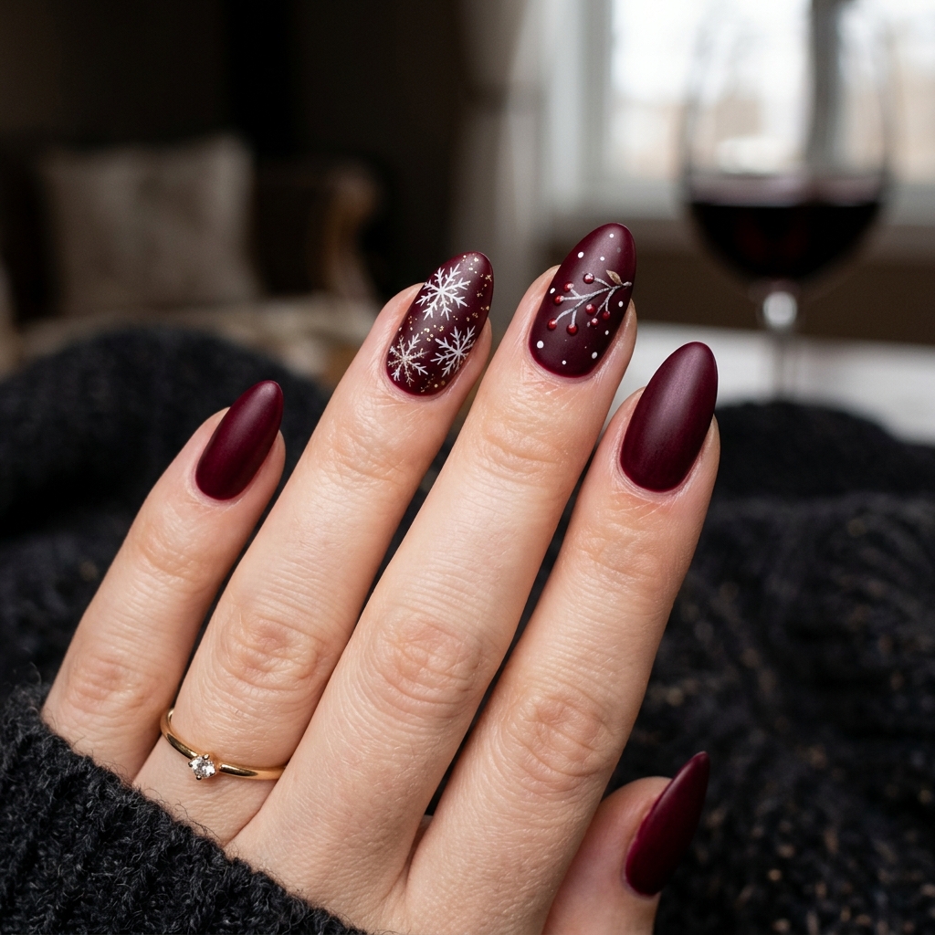 Burgundy Winter Nail Idea