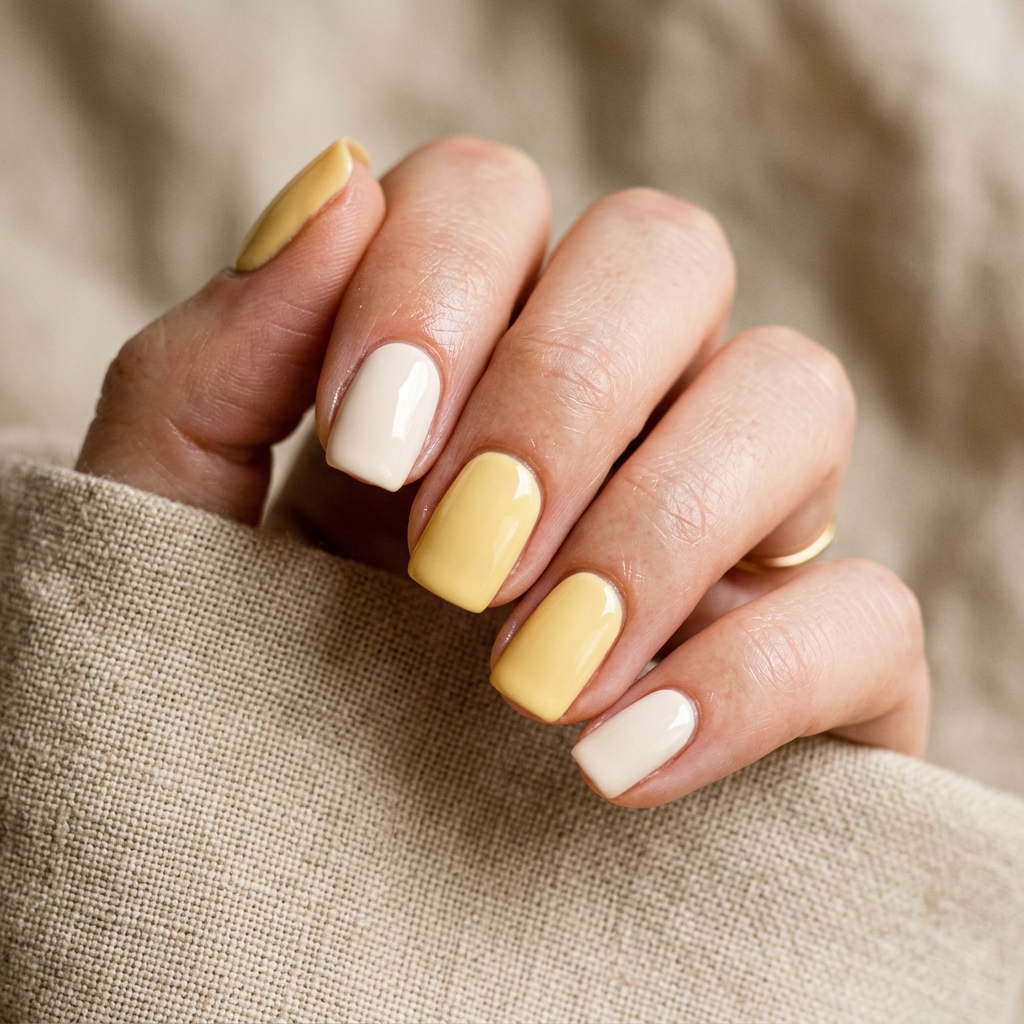 Butter Yellow and Cream Nails Idea
