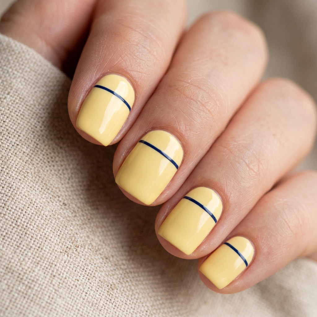 Minimalist Line Butter Yellow Nails Idea