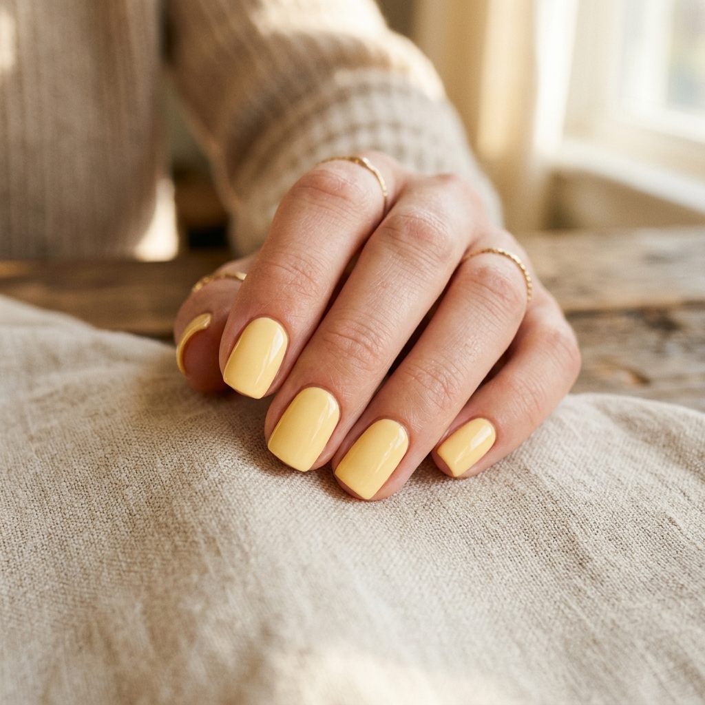 Soft Butter Yellow Simple Summer Nails