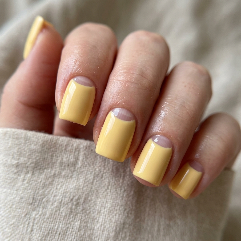 Negative Space Butter Yellow Nails Idea