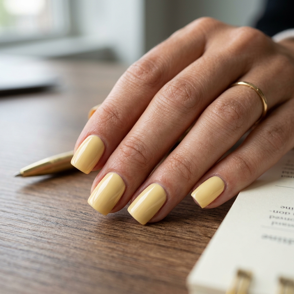 Everyday Office Butter Yellow Nails Idea