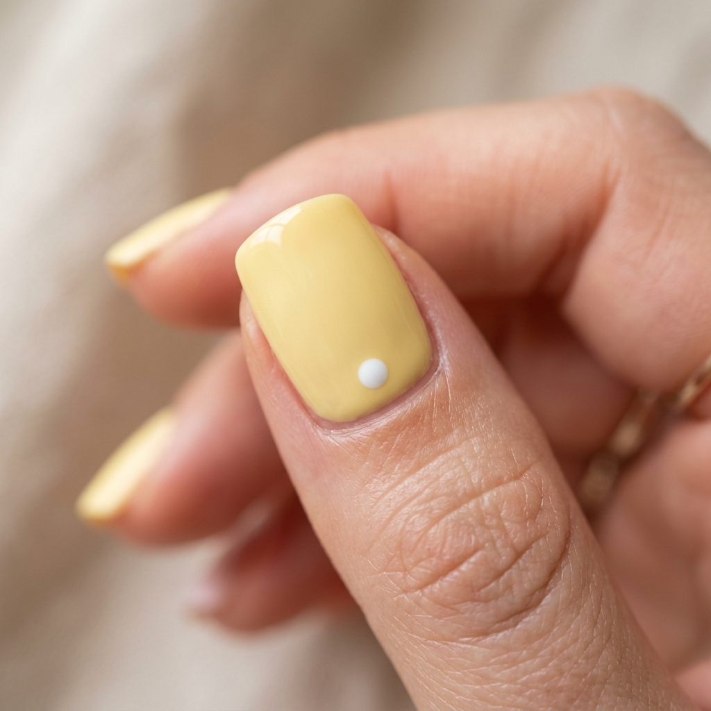 Single Dot Accent Butter Yellow Nails Idea