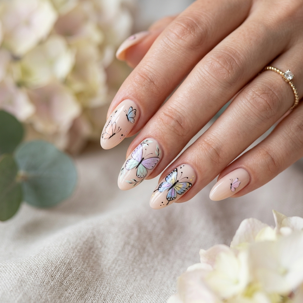 30 Pastel Nails Ideas 13 Pastel Butterfly Nail Art Idea