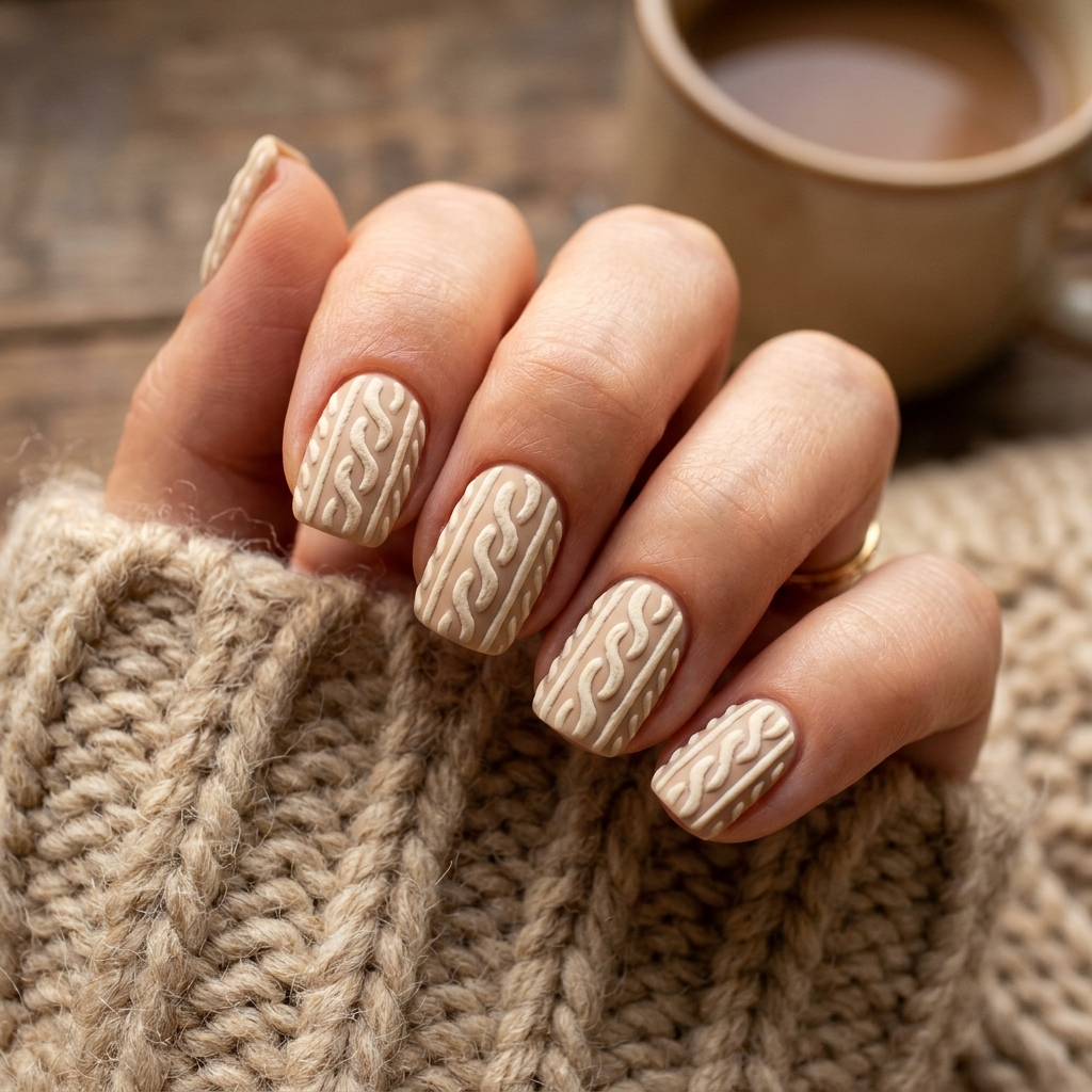 30 Cute Fall Nails Ideas for a Stylish Autumn Look 3 Cozy Cable Knit Nail Ideas