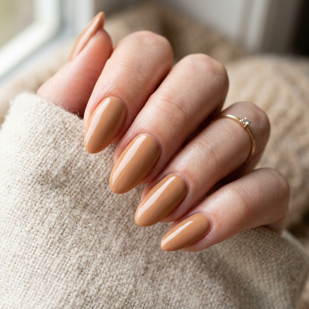 Camel nails glossy neutral finish 202607121856