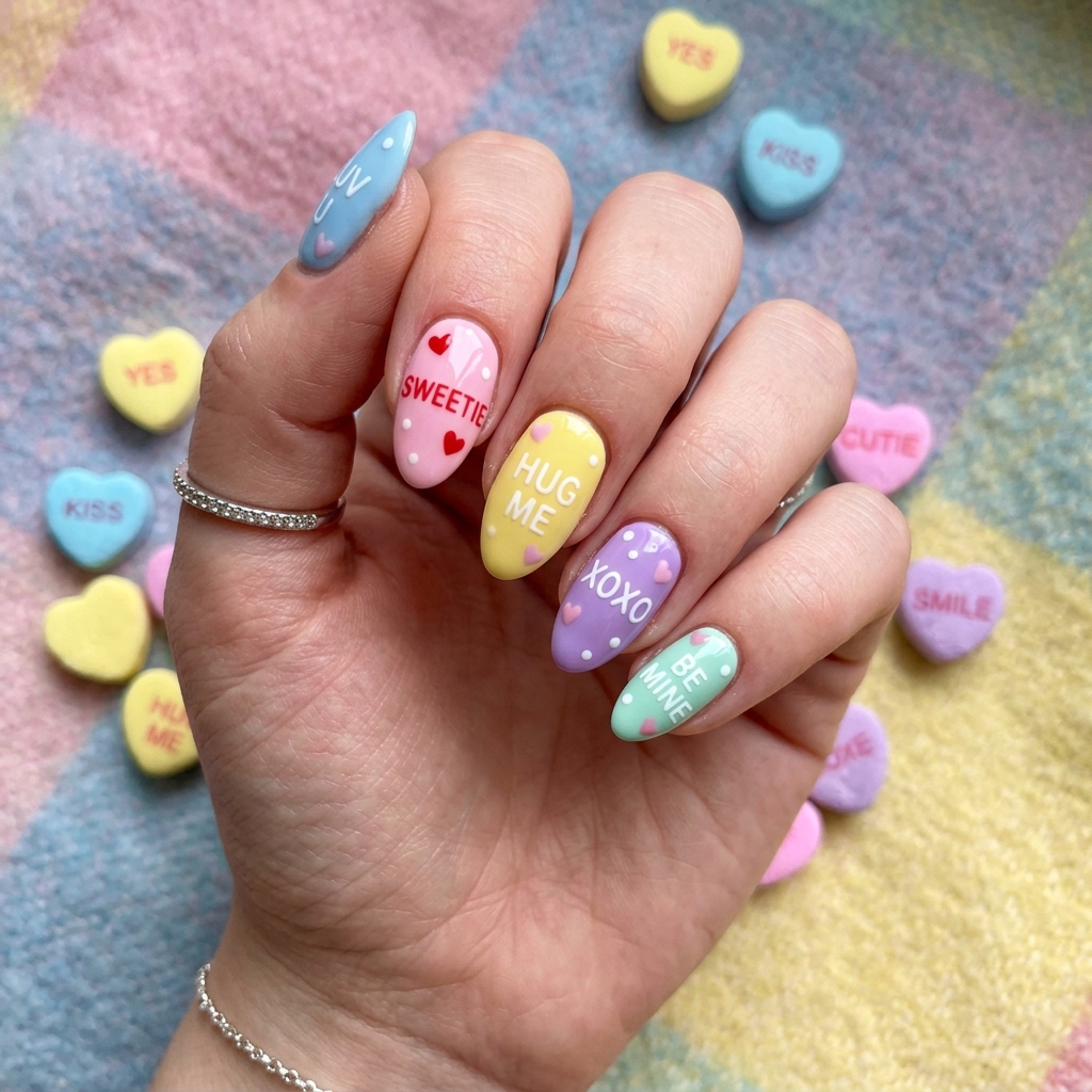 Candy Heart February Nails Ideas