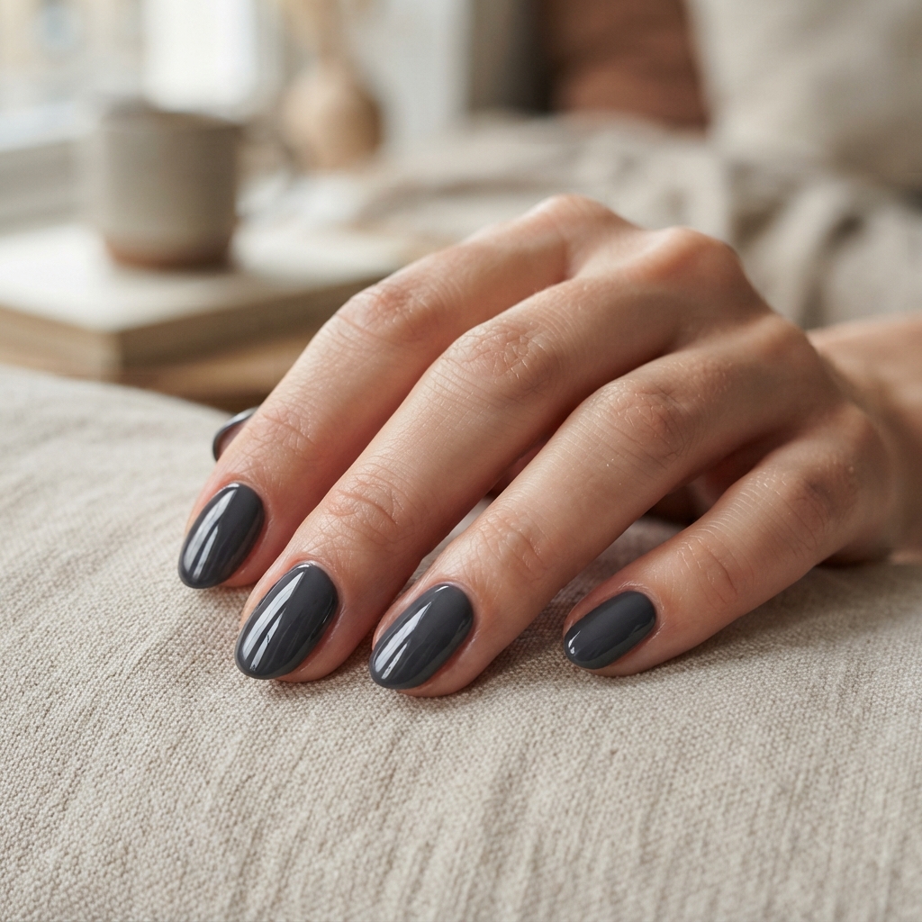 30 Winter Gel Nails Ideas You'll Want to Save 11 Charcoal Gray Gel Nails Idea